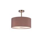 Baymont Satin Nickel 3 Light E27 Semi Flush With 40cm x 18cm Dual Faux Silk Shade, Taupe/Halo Gold & Frosted/SN Acrylic Diffuser