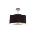 Baymont Satin Nickel 3 Light E27 Semi Flush With 40cm x 18cm Dual Faux Silk Shade, Black/Green Olive & Frosted/SN Acrylic Diffuser