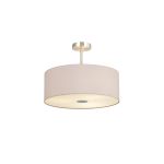 Baymont Satin Nickel 3 Light E27 Semi Flush With 50cm x 20cm Dual Faux Silk Shade, Nude Beige/Moonlight & Frosted/PC Acrylic Diffuser