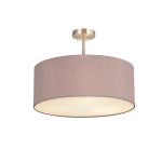 Baymont Satin Nickel 3 Light E27 Semi Flush With 50cm x 20cm Dual Faux Silk Shade, Taupe/Halo Gold & Frosted/PC Acrylic Diffuser