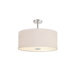 Baymont Polished Chrome 5 Light E27 Semi Flush Fixture With 60cm x 22cm Dual Faux Silk Shade, Nude Beige/Moonlight & Frosted/PC Acrylic Diffuser