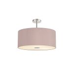 Baymont Polished Chrome 5 Light E27 Semi Flush Fixture With 60cm x 22cm Dual Faux Silk Shade, Taupe/Halo Gold & Frosted/PC Acrylic Diffuser