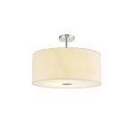 Baymont Polished Chrome 5 Light E27 Drop Flush With 60cm x 22cm Faux Silk Shade, Ivory Pearl/White Laminate & Frosted/PC Acrylic Diffuser