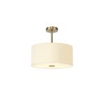 Baymont Antique Brass 5 Light E27 Semi Flush With 40cm x 18cm Faux Silk Shade, Ivory Pearl/White Laminate & Frosted/AB Acrylic Diffuser