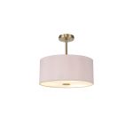 Baymont Antique Brass 5 Light E27 Semi Flush With 40cm x 18cm Dual Faux Silk Shade, Taupe/Halo Gold & Frosted/AB Acrylic Diffuser