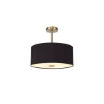 Baymont Antique Brass 5 Light E27 Semi Flush With 40cm x 18cm Dual Faux Silk Shade, Black/Green Olive & Frosted/AB Acrylic Diffuser