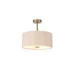 Baymont Antique Brass 5 Light E27 Semi Flush With 40cm x 18cm Dual Faux Silk Shade, Antique Gold/Ruby & Frosted/AB Acrylic Diffuser