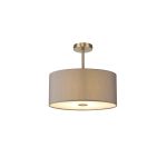 Baymont Antique Brass 5 Light E27 Semi Flush With 40cm x 18cm Faux Silk Shade, Grey/White Laminate & Frosted/AB Acrylic Diffuser