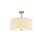 Baymont Antique Brass 5 Light E27 Semi Flush Fixture With 60cm x 22cm Faux Silk Shade, Ivory Pearl/White Laminate & Frosted/PC Acrylic Diffuser