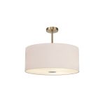 Baymont Antique Brass 5 Light E27 Semi Flush Fixture With 60cm x 22cm Dual Faux Silk Shade, Nude Beige/Moonlight & Frosted/PC Acrylic Diffuser