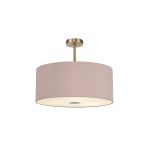 Baymont Antique Brass 5 Light E27 Semi Flush Fixture With 60cm x 22cm Dual Faux Silk Shade, Taupe/Halo Gold & Frosted/PC Acrylic Diffuser