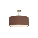 Baymont Antique Brass 5 Light E27 Semi Flush Fixture With 60cm x 22cm Dual Faux Silk Shade, Cocoa/Grecian Bronze & Frosted/PC Acrylic Diffuser