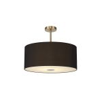 Baymont Antique Brass 5 Light E27 Semi Flush Fixture With 60cm x 22cm Dual Faux Silk Shade, Black/Green Olive & Frosted/PC Acrylic Diffuser