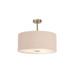 Baymont Antique Brass 5 Light E27 Semi Flush Fixture With 60cm x 22cm Dual Faux Silk Shade, Antique Gold/Ruby & Frosted/PC Acrylic Diffuser