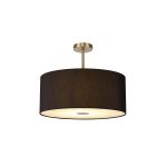 Baymont Antique Brass 5 Light E27 Semi Flush Fixture With 60cm x 22cm Faux Silk Shade, Black/White Laminate & Frosted/PC Acrylic Diffuser