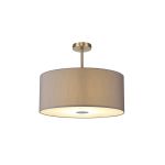 Baymont Antique Brass 5 Light E27 Semi Flush Fixture With 60cm x 22cm Faux Silk Shade, Grey/White Laminate & Frosted/PC Acrylic Diffuser