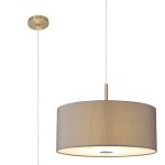 Baymont Antique Brass  5 Light E27 Single Pendant With 60cm x 22cm Faux Silk Shade, Grey/White Laminate & Frosted/PC Acrylic Diffuser