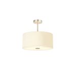 Baymont Satin Nickel 5 Light E27 Semi Flush With 40cm Faux Silk Shade, Ivory Pearl/White Laminate & Frosted/SN Acrylic Diffuser