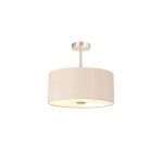 Baymont Satin Nickel 5 Light E27 Semi Flush With 40cm Dual Faux Silk Shade, Antique Gold/Ruby & Frosted/SN Acrylic Diffuser