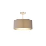 Baymont Satin Nickel 5 Light E27 Semi Flush With 40cm Faux Silk Shade, Grey/White Laminate & Frosted/SN Acrylic Diffuser