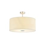 Baymont Satin Nickel 5 Light E27 Semi Flush Fixture With 60cm x 22cm Faux Silk Shade, Ivory Pearl/White Laminate & Frosted/PC Acrylic Diffuser