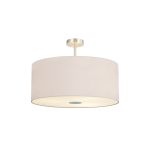 Baymont Satin Nickel 5 Light E27 Semi Flush Fixture With 60cm x 22cm Dual Faux Silk Shade, Nude Beige/Moonlight & Frosted/PC Acrylic Diffuser