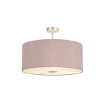 Baymont Satin Nickel 5 Light E27 Semi Flush Fixture With 60cm x 22cm Dual Faux Silk Shade, Taupe/Halo Gold & Frosted/PC Acrylic Diffuser