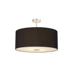 Baymont Satin Nickel 5 Light E27 Semi Flush Fixture With 60cm x 22cm Dual Faux Silk Shade, Black/Green Olive & Frosted/PC Acrylic Diffuser