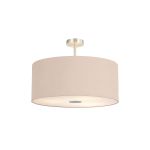 Baymont Satin Nickel 5 Light E27 Semi Flush Fixture With 60cm x 22cm Dual Faux Silk Shade, Antique Gold/Ruby & Frosted/PC Acrylic Diffuser