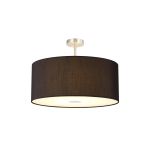 Baymont Satin Nickel 5 Light E27 Semi Flush Fixture With 60cm x 22cm Faux Silk Shade, Black/White Laminate & Frosted/PC Acrylic Diffuser