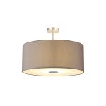 Baymont Satin Nickel 5 Light E27 Semi Flush Fixture With 60cm x 22cm Faux Silk Shade, Grey/White Laminate & Frosted/PC Acrylic Diffuser