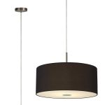 Baymont Satin Nickel  5 Light E27 Single Pendant With 60cm x 22cm Dual Faux Silk Shade, Midnight Black/Green Olive & Frosted/PC Acrylic Diffuser