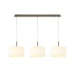 Baymont Antique Brass 3 Light E27  Linear Pendant With 30cm x 17cm Faux Silk Shade, Ivory Pearl/White Laminate