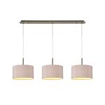 Baymont Antique Brass 3 Light E27  Linear Pendant With 30cm x 17cm Dual Faux Silk Shade, Taupe/Halo Gold