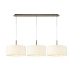 Baymont Antique Brass 3 Light E27  Linear Pendant With 40cm x 18cm Faux Silk Shade, Ivory Pearl/White Laminate