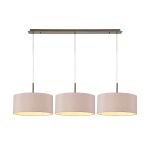Baymont Antique Brass 3 Light E27  Linear Pendant With 40cm x 18cm Dual Faux Silk Shade, Taupe/Halo Gold