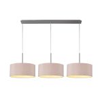 Baymont Satin Nickel 3 Light E27  Linear Pendant With 40cm x 18cm Dual Faux Silk Shade, Taupe/Halo Gold