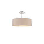 Baymont Polished Chrome 5 Light E27 Semi Flush Fixture, With 45cm x 15cm Dual Faux Silk Shade, Nude Beige/Moonlight