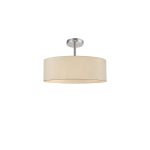 Baymont Polished Chrome 5 Light E27 Drop Flush, With 45cm x 15cm Faux Silk Shade, Ivory Pearl/White Laminate