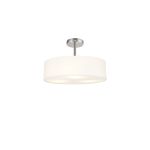 Baymont Polished Chrome 5 Light E27 Drop Flush, With 45cm x 15cm Faux Silk Shade, White