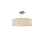 Baymont Antique Brass 5 Light E27 Semi Flush Fixture, With 45cm x 15cm Faux Silk Shade, Ivory Pearl/White Laminate