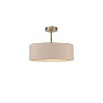 Baymont Antique Brass 5 Light E27 Semi Flush Fixture, With 45cm x 15cm Dual Faux Silk Shade, Nude Beige/Moonlight