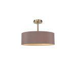 Baymont Antique Brass 5 Light E27 Semi Flush Fixture, With 45cm x 15cm Dual Faux Silk Shade, Taupe/Halo Gold