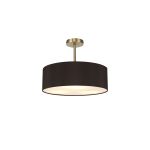 Baymont Antique Brass 5 Light E27 Semi Flush Fixture, With 45cm x 15cm Faux Silk Shade, Black