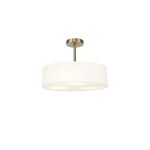 Baymont Antique Brass 5 Light E27 Semi Flush Fixture, With 45cm x 15cm Faux Silk Shade, White