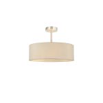 Baymont Satin Nickel 5 Light E27 Semi Flush Fixture, With 45cm x 15cm Faux Silk Shade, Ivory Pearl/White Laminate