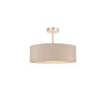 Baymont Satin Nickel 5 Light E27 Semi Flush Fixture, With 45cm x 15cm Dual Faux Silk Shade, Nude Beige/Moonlight