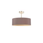 Baymont Satin Nickel 5 Light E27 Semi Flush Fixture, With 45cm x 15cm Dual Faux Silk Shade, Taupe/Halo Gold