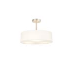 Baymont Satin Nickel 5 Light E27 Semi Flush Fixture, With 45cm x 15cm Faux Silk Shade, White