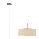 Baymont Satin Nickel  5 Light E27 Single Pendant, With 45cm x 15cm Faux Silk Shade, Ivory Pearl/White Laminate